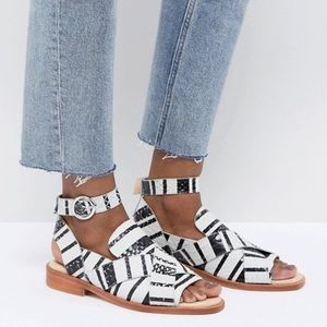 Free People Sandals sz 8 black white ankle strap